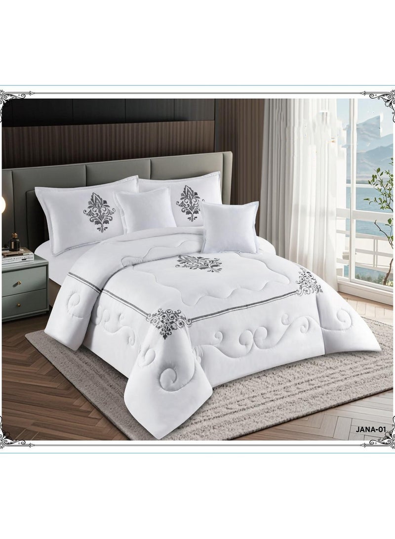Infinity Luxury Summer Bedding Set for Two – 6 Pieces – Soft Embroidered Comforter 220×240 cm – Fully Fitted Elastic Bedsheet 200×200×30 cm - Image 3